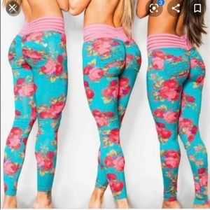 Cute Booty Lounge Aqua Floral Leggings